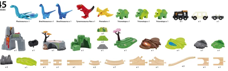 Brio Wooden Toys | Trains & Train Sets>Dinosaur Deluxe Set 45 pieces