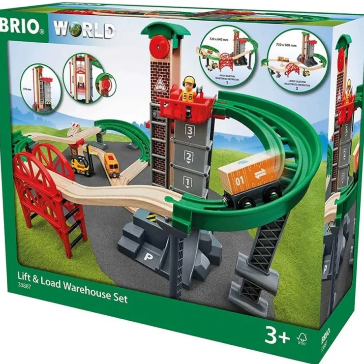 Brio Wooden Toys | Trains & Train Sets>World Lift & Load Warehouse Set 32 Piece