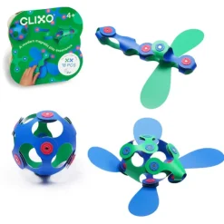 Clixo Steam Toys | Magnetic Construction>Itsy Pack - Green/Blue (18pc)
