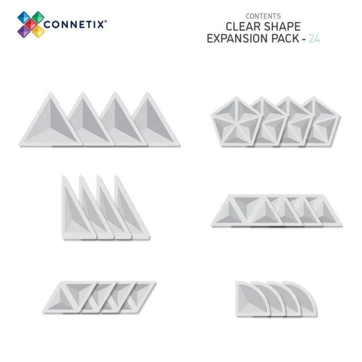 Connetix Building Sets | Magnetic Tiles>Clear Shape Expansion Pack 24pc