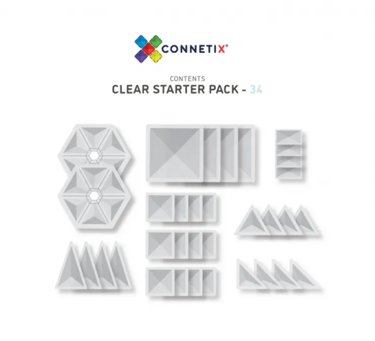 Connetix Building Sets | Magnetic Tiles>Clear Starter Pack 34pc