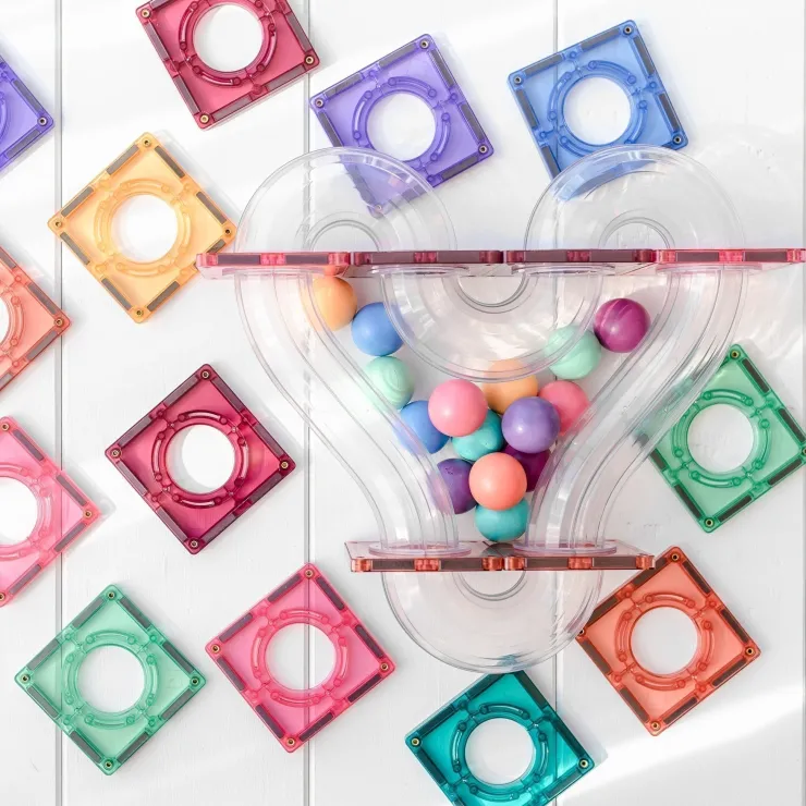 Connetix Building Sets | Magnetic Tiles>Pastel Ball Run Pack 106 pc