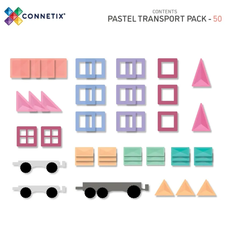 Connetix Building Sets | Magnetic Tiles>Pastel Transport Pack 50pc