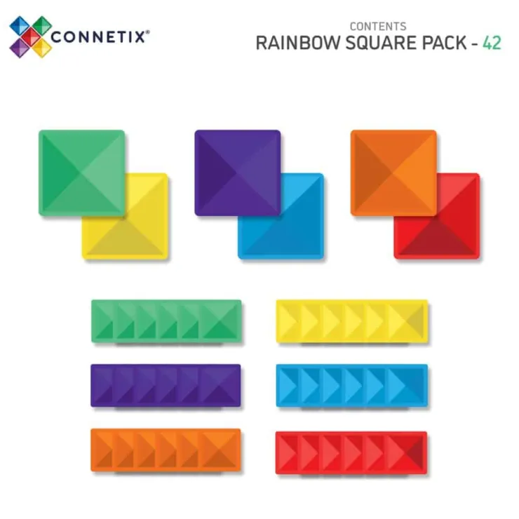 Connetix Building Sets | Magnetic Tiles>Rainbow Square Pack 42pc