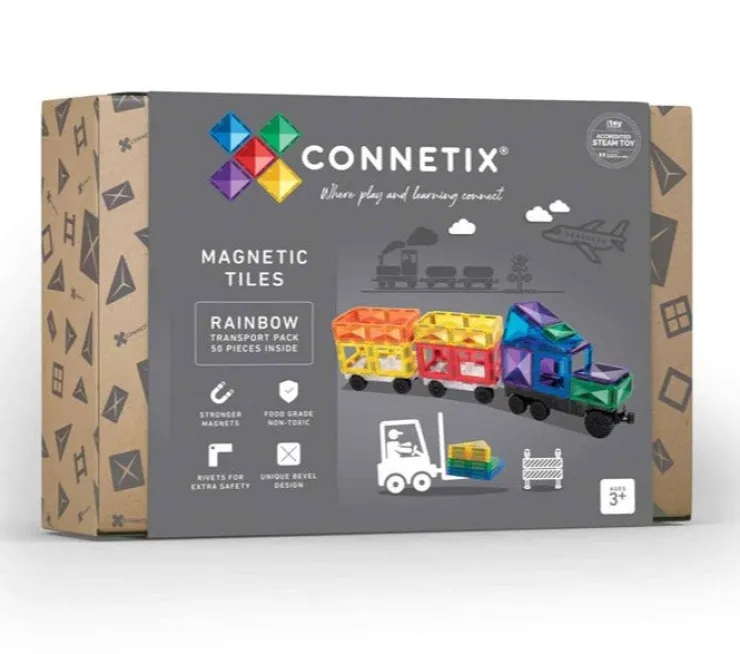 Connetix Building Sets | Magnetic Tiles>Rainbow Transport Pack 50pc
