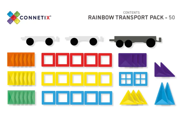 Connetix Building Sets | Magnetic Tiles>Rainbow Transport Pack 50pc