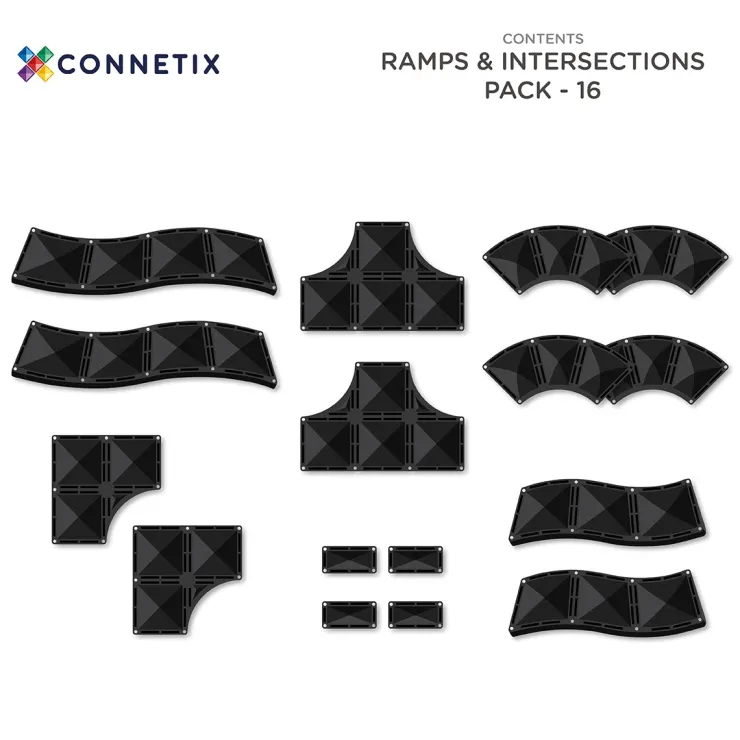 Connetix Building Sets | Magnetic Tiles>Roads, Ramps & Intersections Pack 16pc