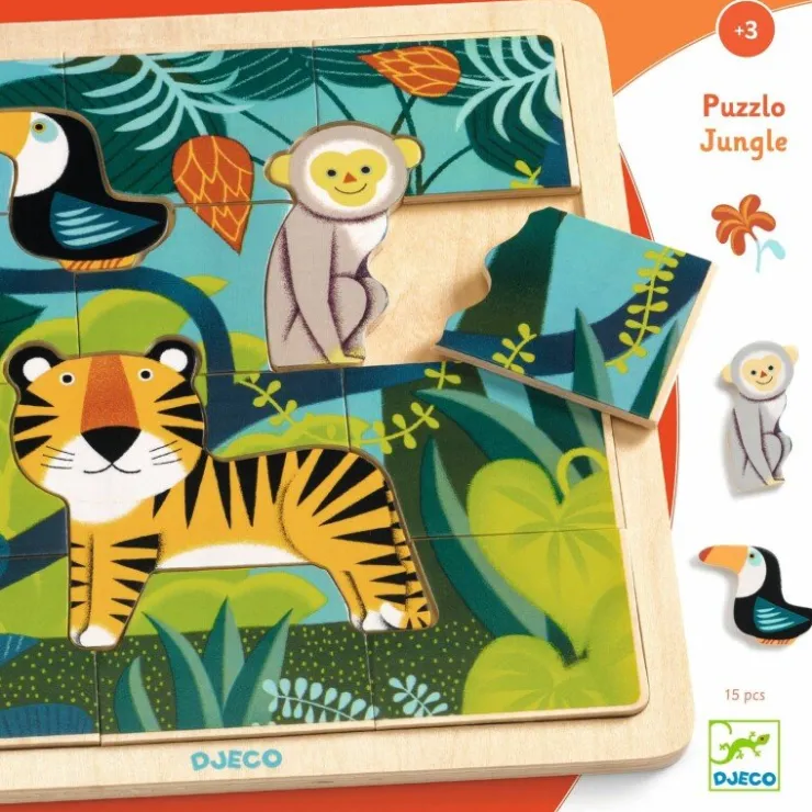 DJECO Wooden Toys | Jigsaw Puzzles>Puzzle - Jungle 15pc