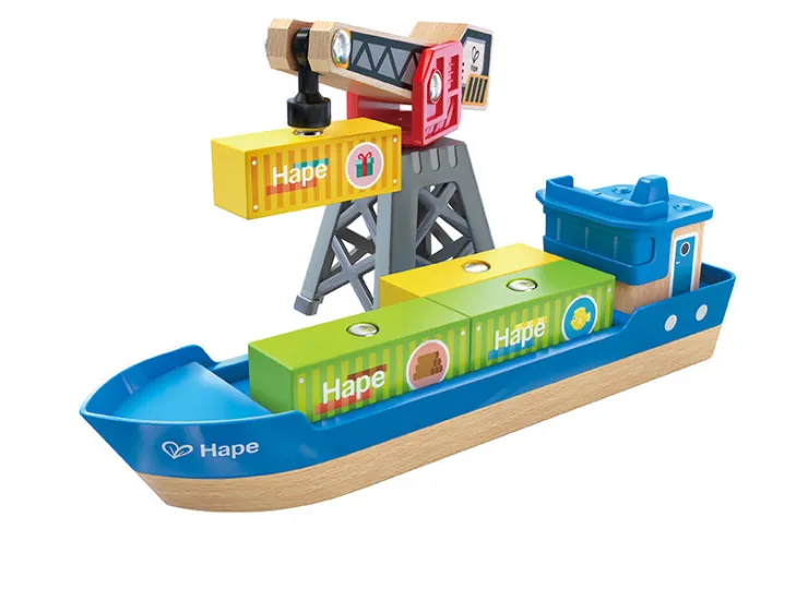 Hape Wooden Toys | Trains & Train Sets>Cargo Ship & Crane