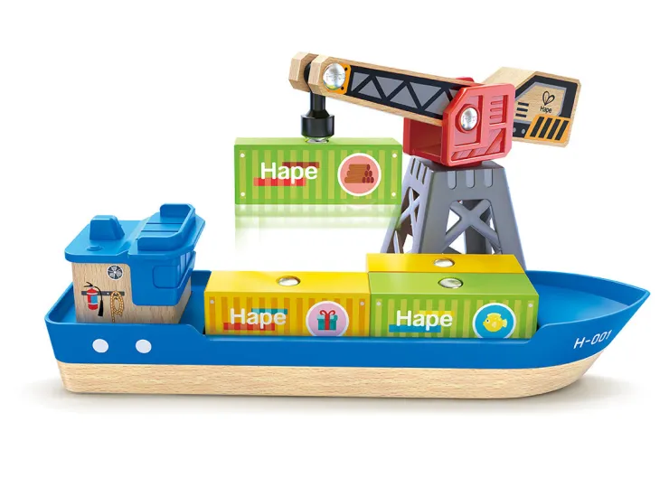 Hape Wooden Toys | Trains & Train Sets>Cargo Ship & Crane