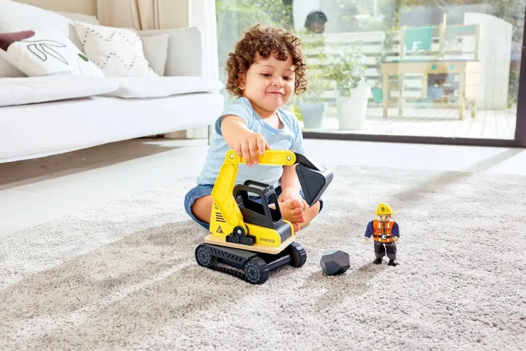 Hape Wooden Toys | Push & Pull Toys>Dig 'n Dump Excavator