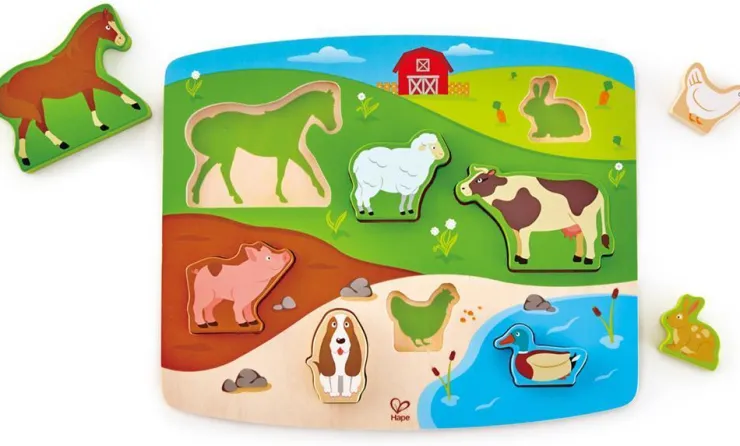 Hape Wooden Toys | Early Development Toys>Farm Animal Puzzle & Play