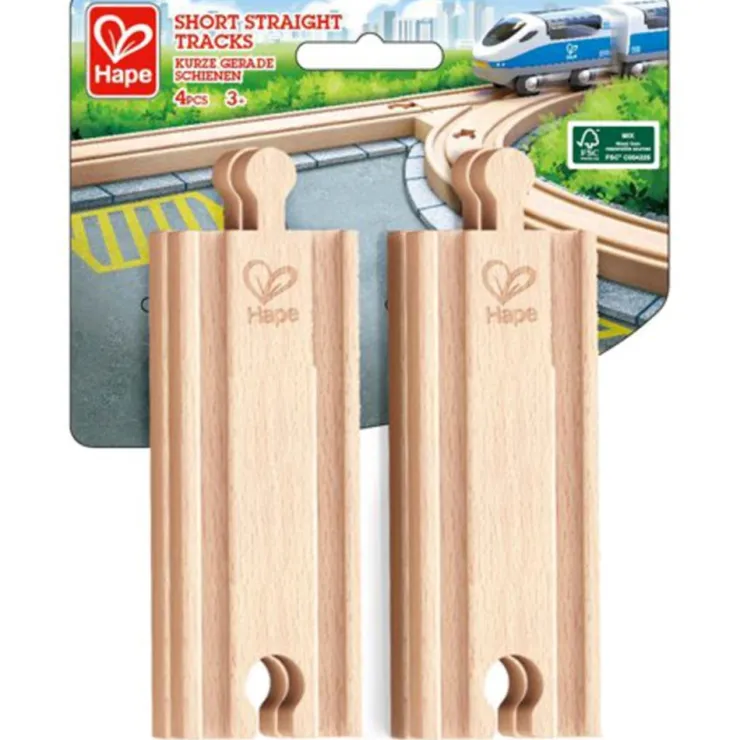 HAPE Wooden Toys | Trains & Train Sets>Track Short Straight Tracks (4pc)