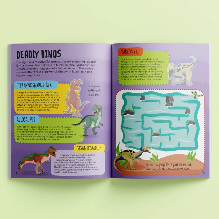 Hinkler Drawing, Colouring & Painting | Stationary & Stickers>Know And Glow Sticker & Activity Book - Dinosaurs