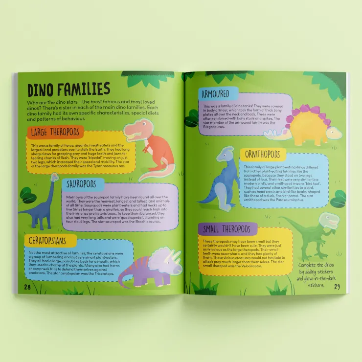 Hinkler Drawing, Colouring & Painting | Stationary & Stickers>Know And Glow Sticker & Activity Book - Dinosaurs