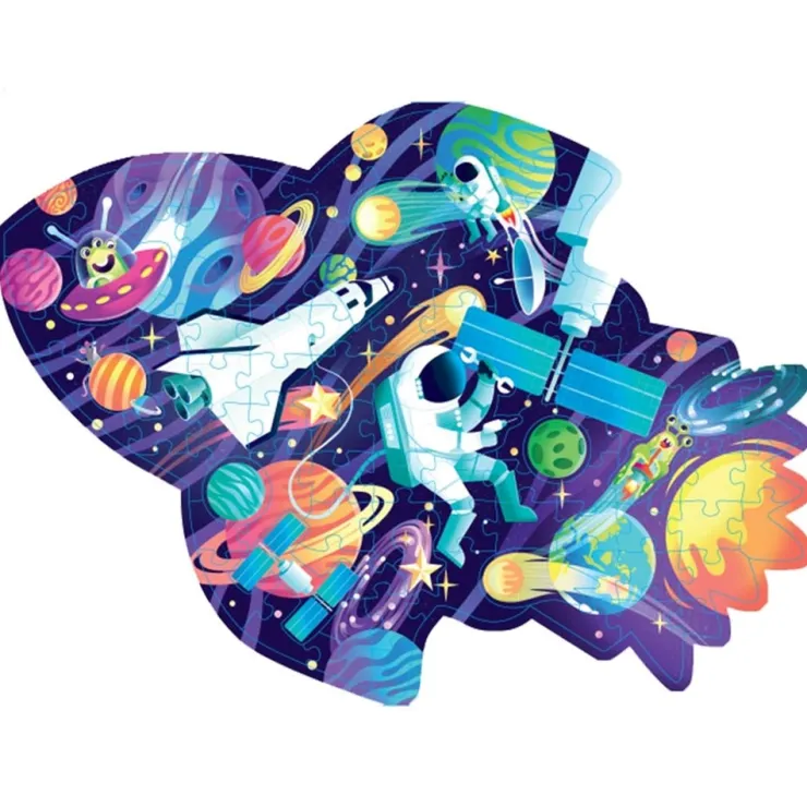 Hinkler Drawing, Colouring & Painting | Jigsaw Puzzles>* Shiny Shaped Puzzle & Colouring Book - Cosmic Space Mission
