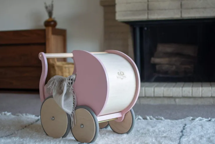 Kinderboard Wooden Toys | Push & Pull Toys>Kinderfeets Pram Rose