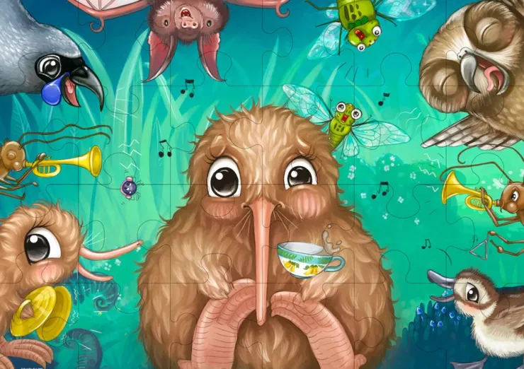 KUWI THE KIWI Jigsaw Puzzles | 5 Years+>Kuwi's Rowdy Crowd Floor Puzzle- 24 Large Pieces