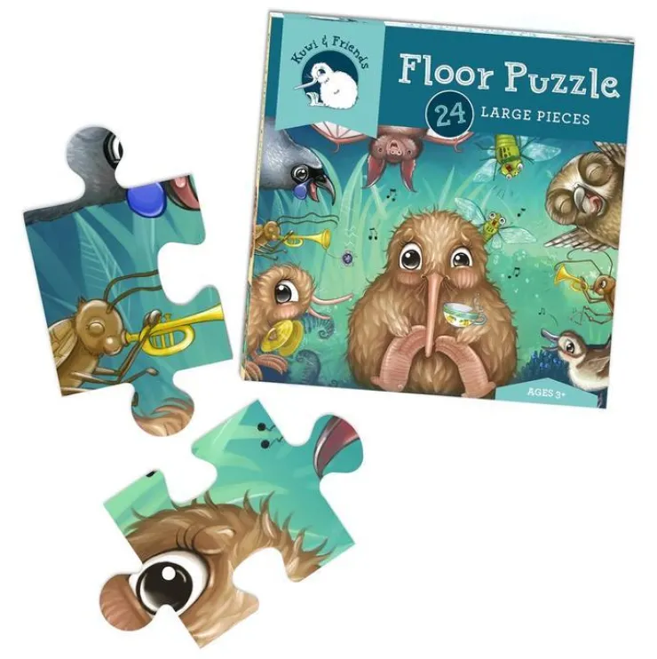 KUWI THE KIWI Jigsaw Puzzles | 5 Years+>Kuwi's Rowdy Crowd Floor Puzzle- 24 Large Pieces