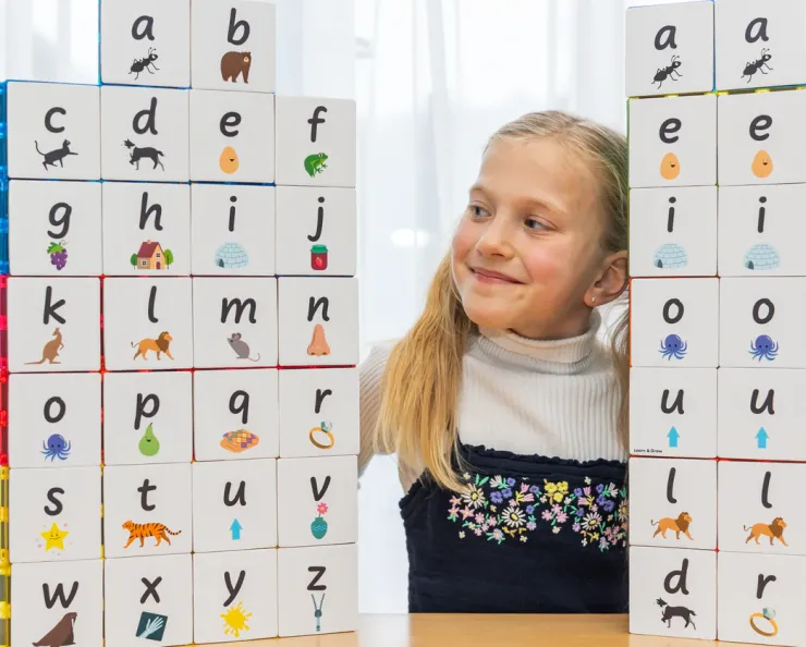 Learn & Grow Reading & Writing | Building Sets>Rainbow Magnetic Tiles Toppers - Alphabet Lower Case Pack 40pc