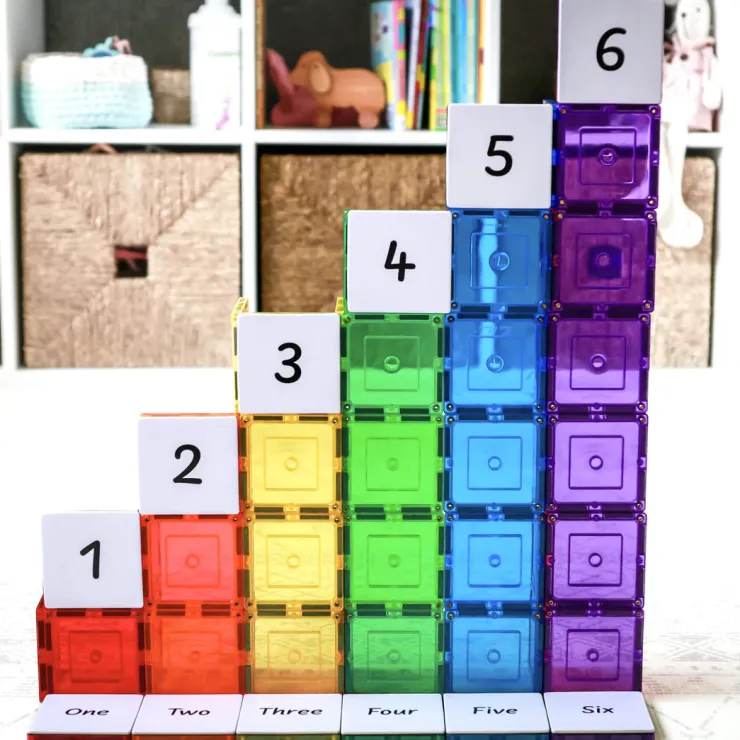 Learn & Grow Reading & Writing | Building Sets>Rainbow Magnetic Tiles Toppers - Numeric Pack 40pc
