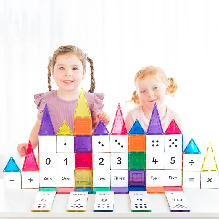 Learn & Grow Reading & Writing | Building Sets>Rainbow Magnetic Tiles Toppers - Numeric Pack 40pc