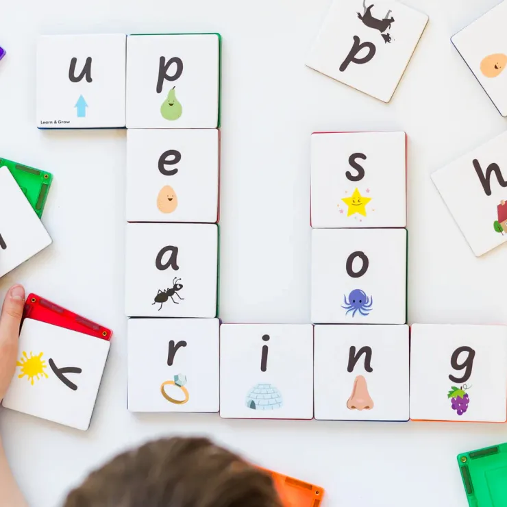 Learn & Grow Reading & Writing | Building Sets>Rainbow Magnetic Tiles Toppers - Alphabet Lower Case Pack 40pc