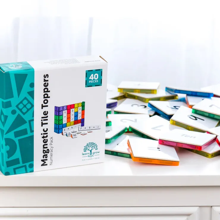 Learn & Grow Reading & Writing | Building Sets>Rainbow Magnetic Tiles Toppers - Numeric Pack 40pc
