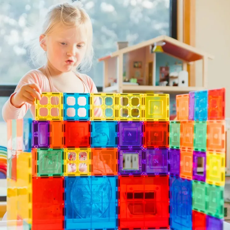Learn & Grow Building Sets | Magnetic Tiles>Rainbow Magnetic Tiles Base Pack 64pc