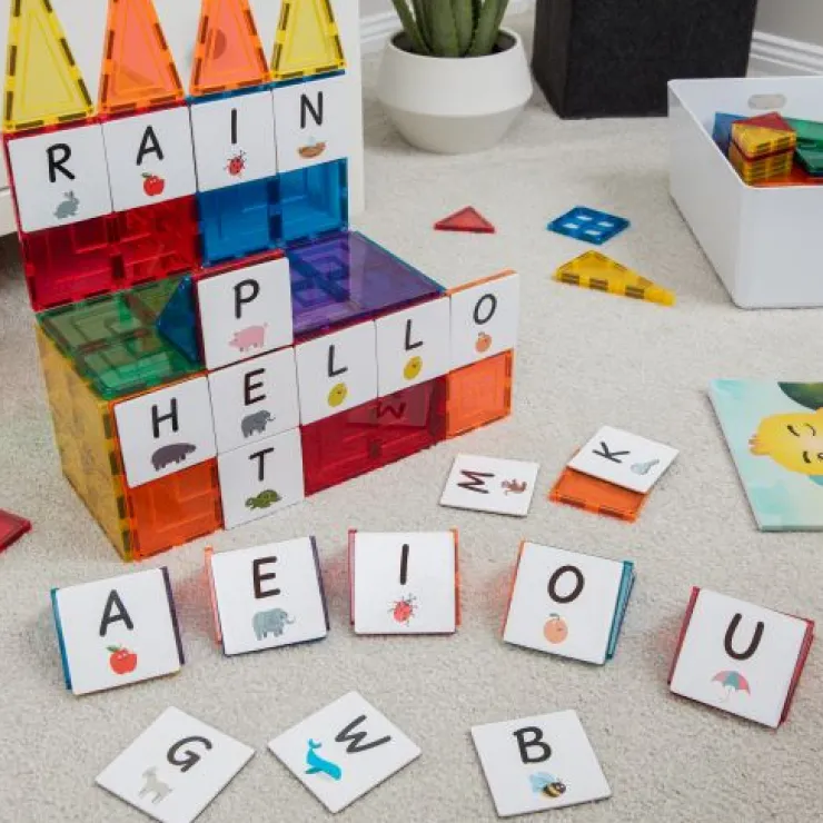 Learn & Grow Reading & Writing | Building Sets>Rainbow Magnetic Tiles Toppers - Alphabet Upper Case Pack 40pc