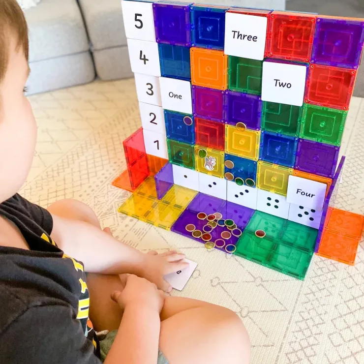Learn & Grow Reading & Writing | Building Sets>Rainbow Magnetic Tiles Toppers - Numeric Pack 40pc