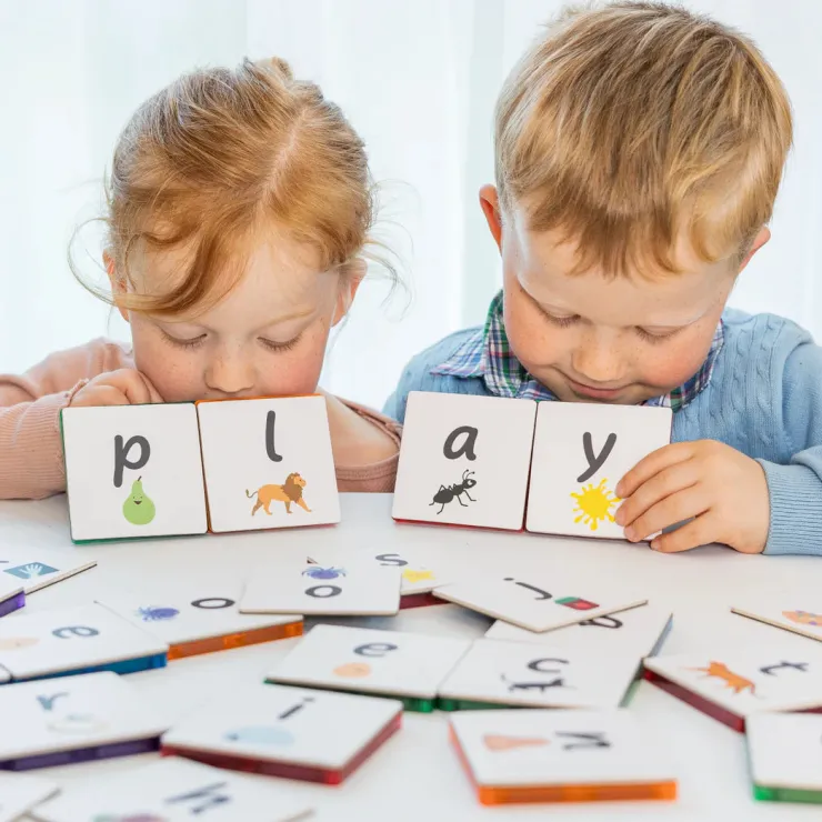 Learn & Grow Reading & Writing | Building Sets>Rainbow Magnetic Tiles Toppers - Alphabet Lower Case Pack 40pc