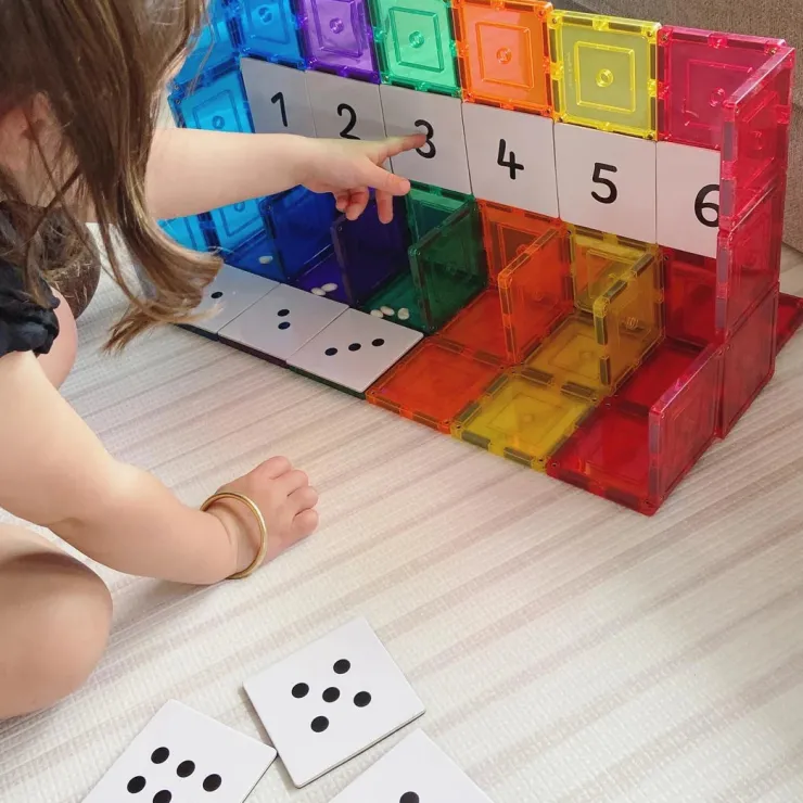 Learn & Grow Reading & Writing | Building Sets>Rainbow Magnetic Tiles Toppers - Numeric Pack 40pc