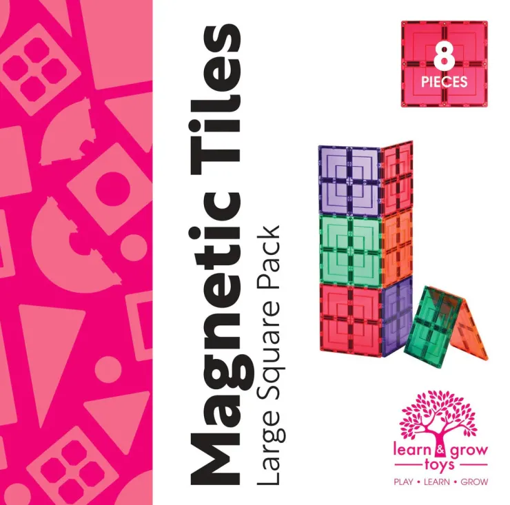 Learn & Grow Building Sets | Magnetic Tiles>Rainbow Magnetic Tiles Large Square Pack 8pc set