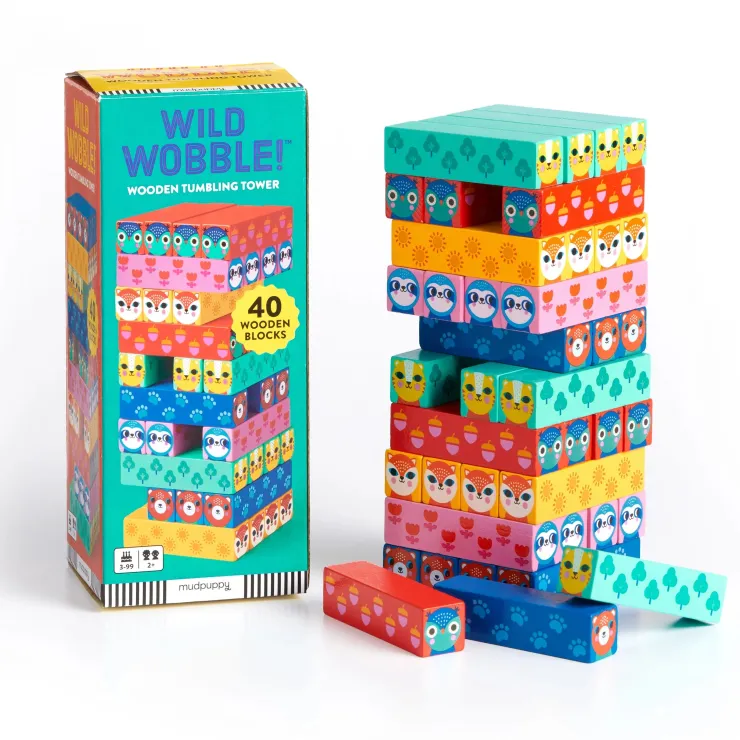 Mud Puppy Family Games | Toddler Games>Mudpuppy Wild Wobble! Wooden Tumbling Tower