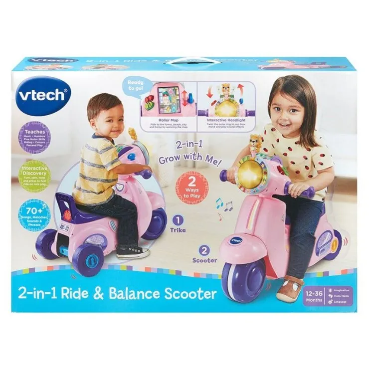Vtech Scooters | Balance Bikes>2 In 1 Ride & Balance Scooter - Pink