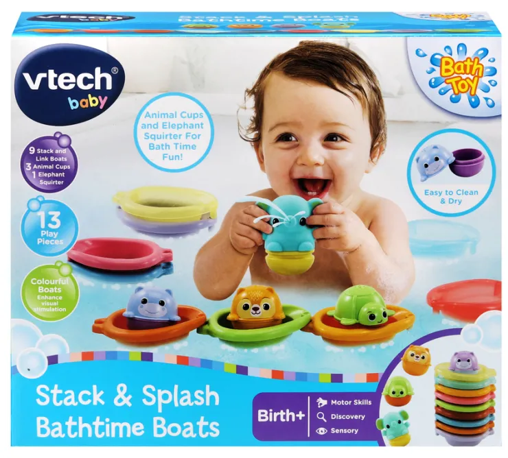 Vtech Bath Toys | 0 Months+>Stack & Splash Bathtime Boats